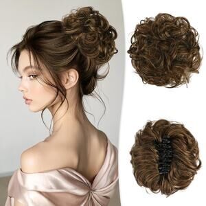 Large Messy Bun Hair Piece with Claw Clip Human Hair Wavy Curly Chignon Ponytail